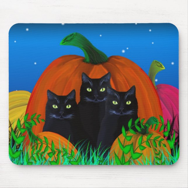Halloween Svarta katter med Pumpkins Mousepad Musmatta (Framsidan)