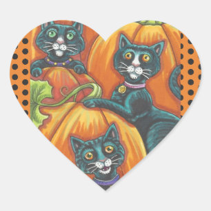 HALLOWEEN SVARTA KATTER & MUS STICKERS LAKAN Heart Hjärtformat Klistermärke