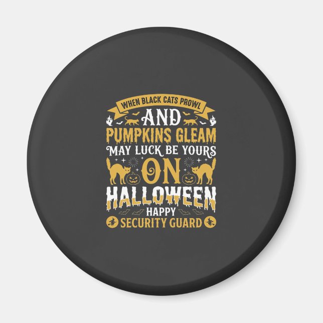 Halloween Svarta Katter och Pumpa Vaktmästare D Magnet (Framsidan)