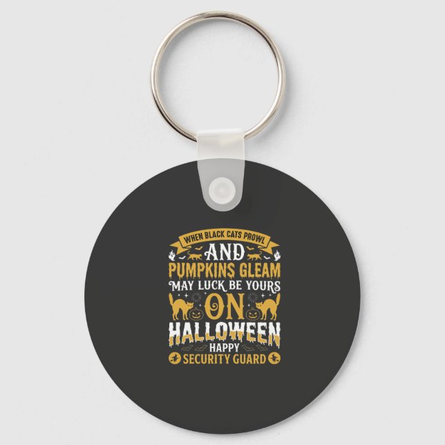 Halloween Svarta Katter och Pumpa Vaktmästare D Nyckelring (Framsida)