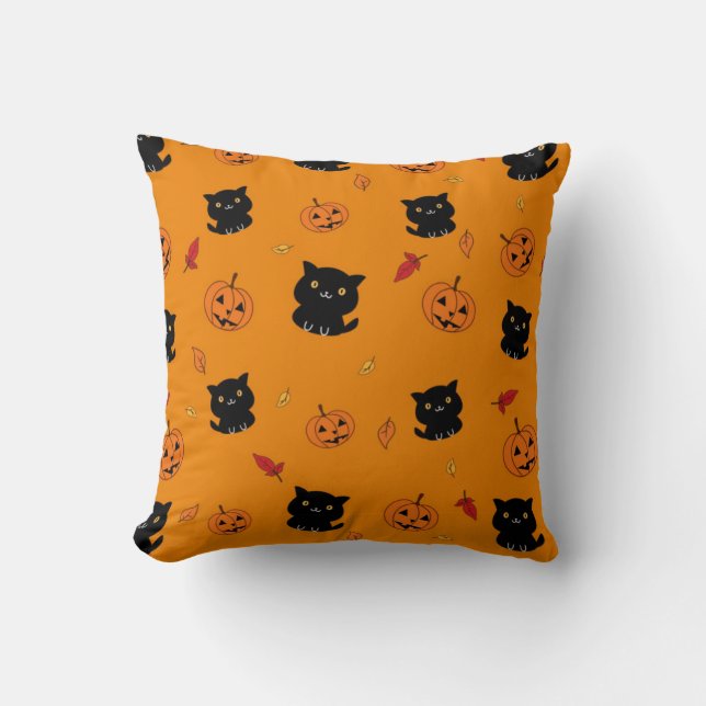 Halloween Svarta katter och Pumpkins Mönster Kudde (Framsida)