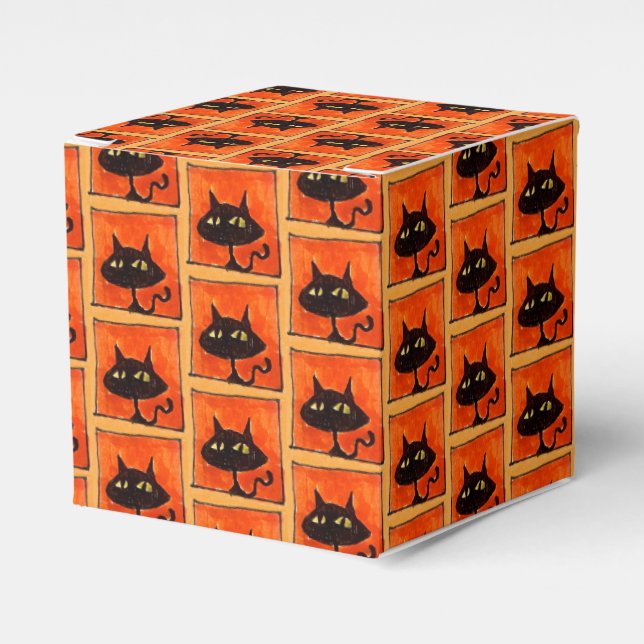 Halloween Svarta Katter Orangea Fyrkanter Tecknad  Presentaskar (Framsidan Sidan)