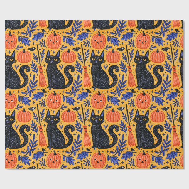 Halloween Svarta Katter Pumpamönster  Presentpapper (Platt)