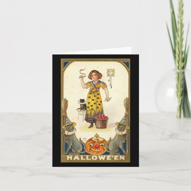 Halloween Svarta katter Pumpkin Witch Vintage Kort (Framsida)