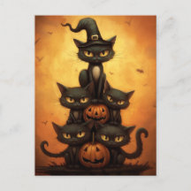 Halloween Svarta katter Sitta på Pumpkins.