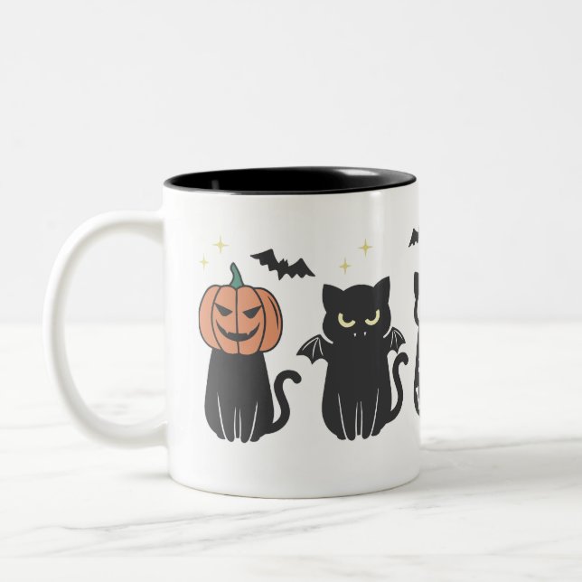 Halloween Svarta katter Spooky Cute Funny Två-Tonad Mugg (Vänster)