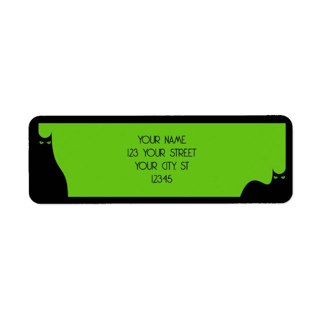 Halloween Svarta katter Spooky Ögon Grönt Cute Mod Returadress Etikett (Framsidan)