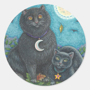 HALLOWEEN SVARTA KATTER STICKERS LAKAN Round Runt Klistermärke