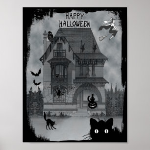 Halloween Svarta katter Witches och Fladdermöss Poster