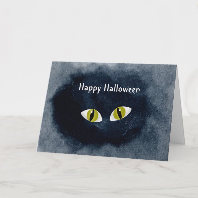 Halloween Svarta Kattöron Vattenfärg Kort (Skapare uppladdad)