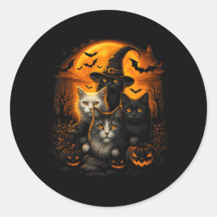 Halloween Svarta Och Vita Katter Med Pumpa Full Runt Klistermärke