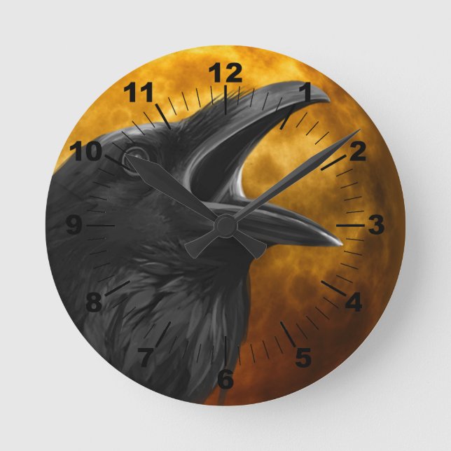 Halloween svartkråka rund klocka (Framsida)
