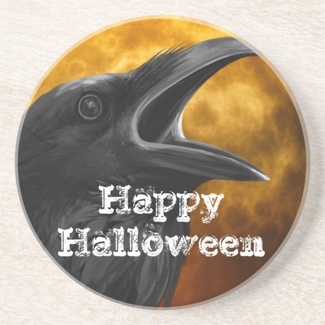 Halloween svartkråka underlägg sandsten (Framsidan)