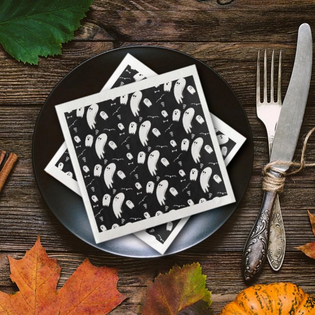 Halloween-svepande Spöken, Fladdermus&Döskallar Pappersservett (Skapare uppladdad)