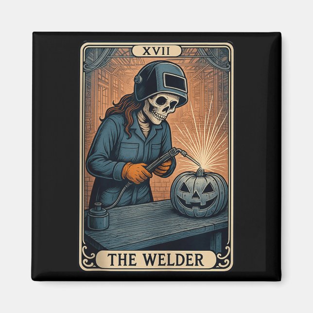 Halloween Svetsare Dödskalle Pumpa Present För Kvi Magnet (Framsidan)