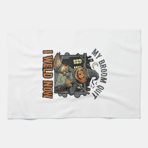 Halloween Svetsare Tröja Rolig Häxa Kvast Design_1 Kökshandduk