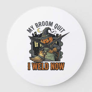 Halloween Svetsare Tröja Rolig Häxa Kvast Design_1 Stor Klocka