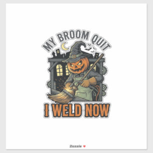Halloween Svetsarskjorta Rolig Häxbroom Design_1 Klistermärken