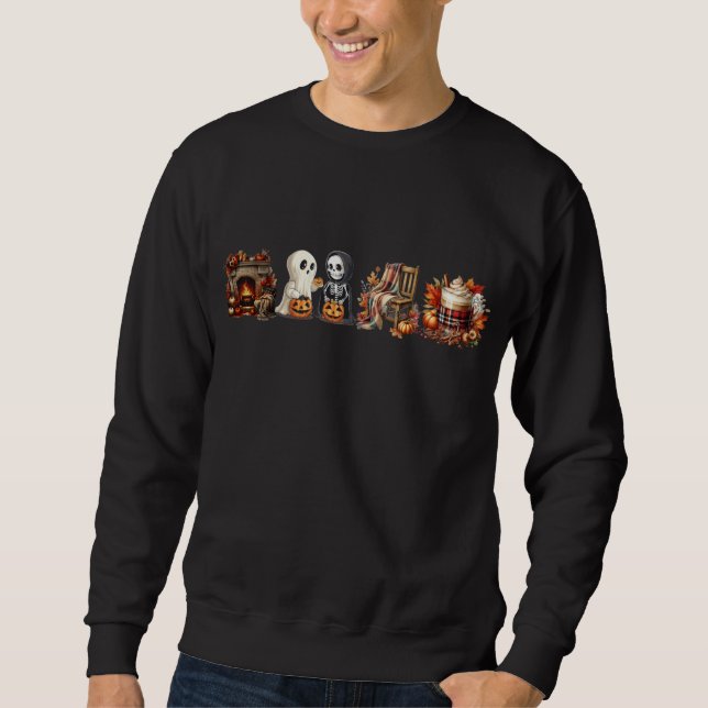 Halloween-Sweatshirts för Unisex Ghost Friends Lång Ärmad Tröja (Framsida)