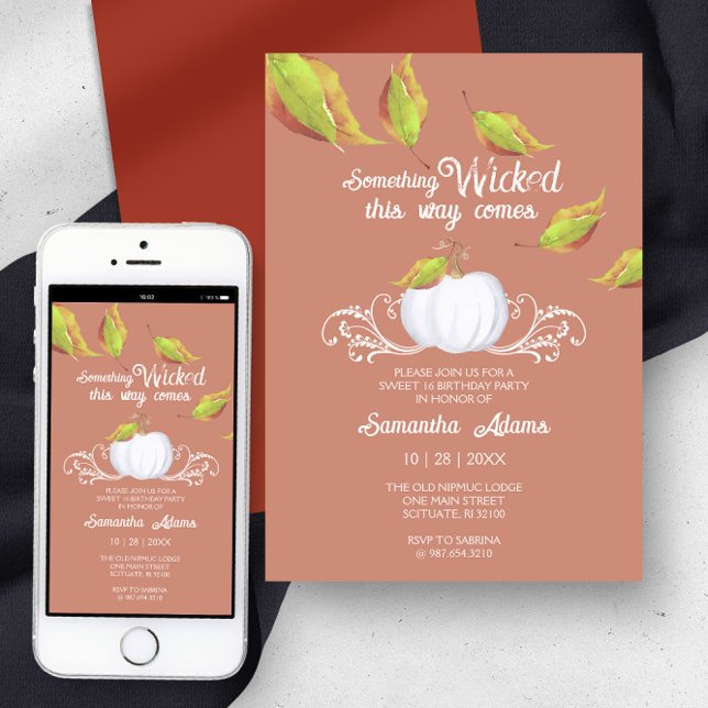 Halloween Sweet 16 Födelsedagsfest Terracotta Inbjudningar (halloween party invitation sweet 16 evite invitation)