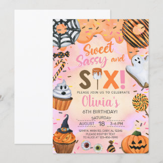 Halloween Sweet-sassy, sex 6e-födelsedag inbjudan