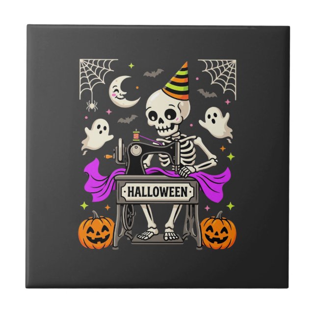 Halloween Sy Skelett Spöklik Ghost Pumpa Sy Kakelplatta (Framsidan)