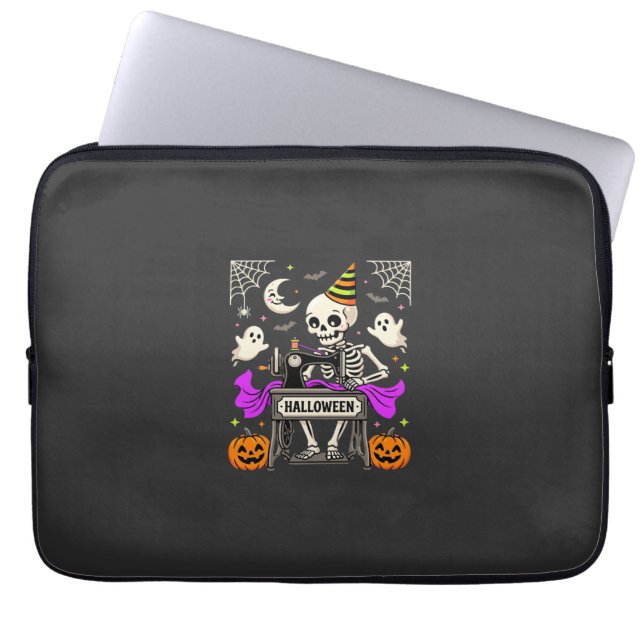 Halloween Sy Skelett Spöklik Ghost Pumpa Sy Laptop Fodral (Framsidan)