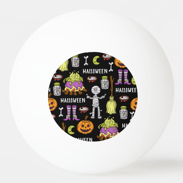 Halloween-symboler, vintage, sömlöst tema pingisboll (Framsidan)