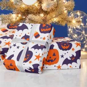 Halloween Symbolmönster Lila Orange Vitt Presentpapper