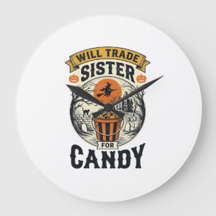 Halloween Syster Kommer Att Byta Mot Godis Vintage Stor Klocka