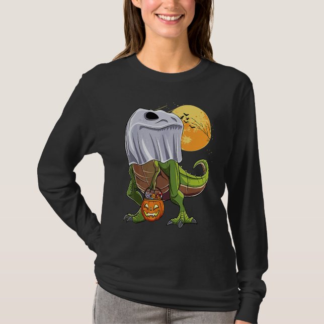 Halloween T Rex Dinosaur Ghost Boo Trick Rarw Trea T Shirt (Framsida)