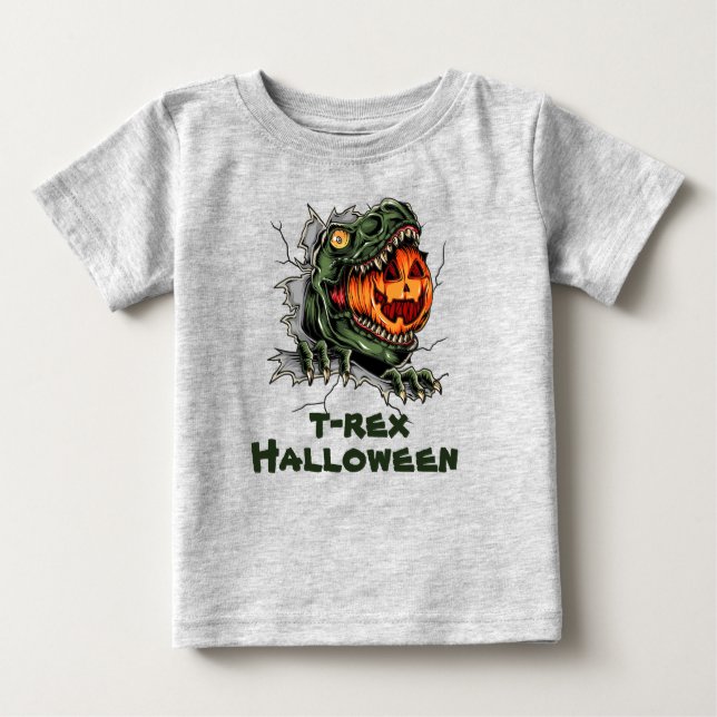 Halloween T-rex-huvud eats Halloween-pumpkin T Shirt (Framsida)