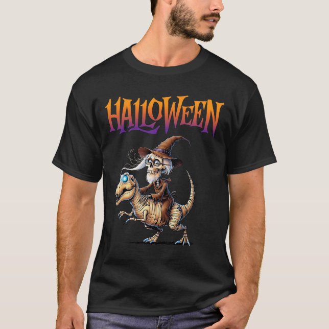 Halloween T-rex Skeleton Ride T Shirt (Framsida)