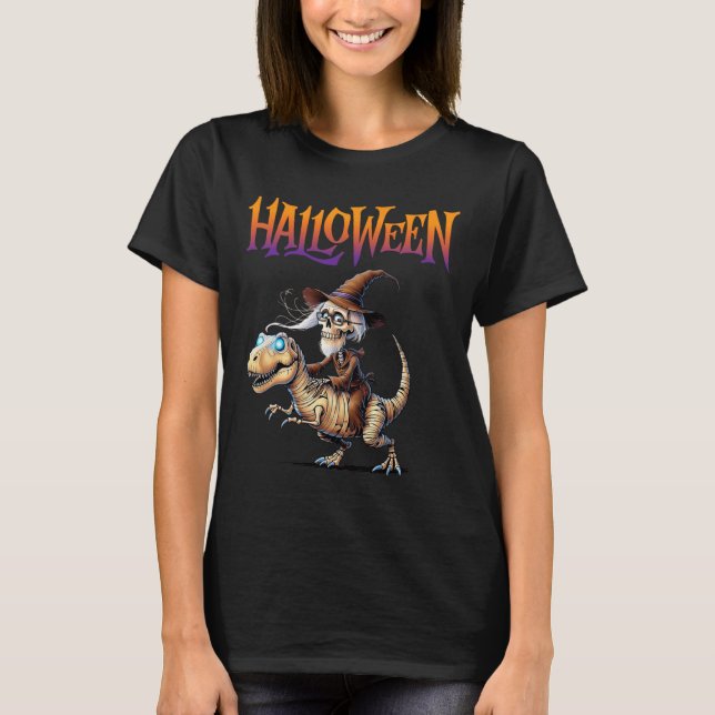 Halloween T-rex Skeleton Ride T Shirt (Framsida)