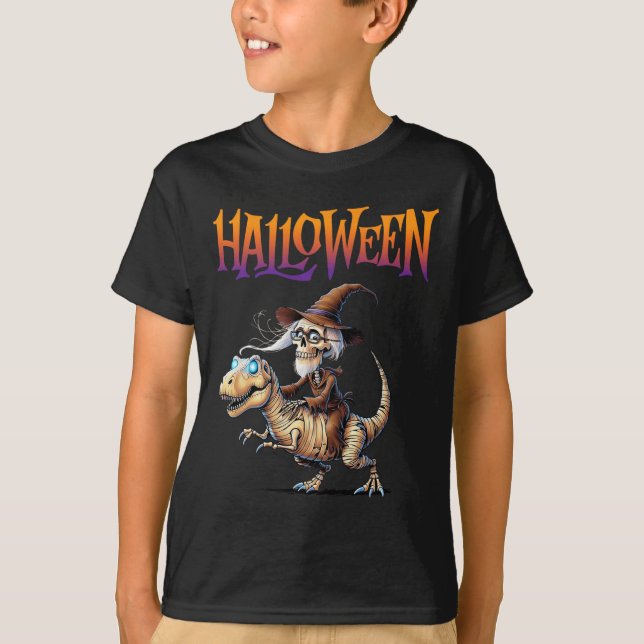 Halloween T-Rex Skelett Åktur  T Shirt (Framsida)