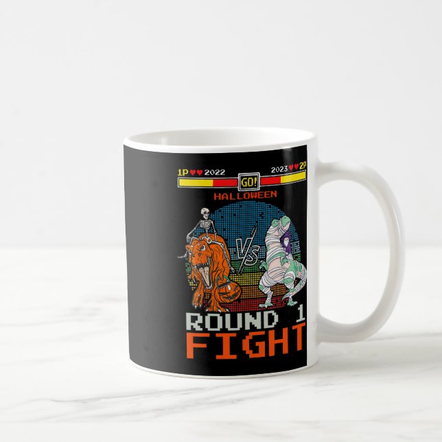 Halloween T-Rex Skelett Mumie - Runt datorspel  Kaffemugg (Höger)