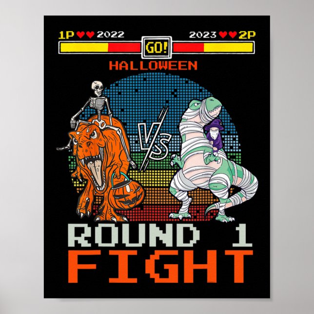 Halloween T-Rex Skelett Mummy Datorspel - Runt  Poster (Framsidan)