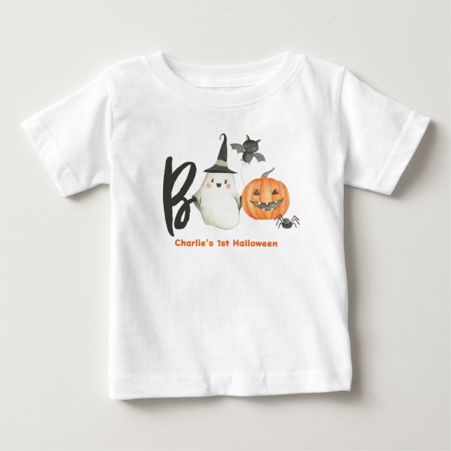Halloween T-shirt-Baby First Birthday-Boo-Spooky T Shirt (Framsida)