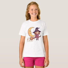 Halloween T-Shirt för Barn med Liten Häxa och Måne