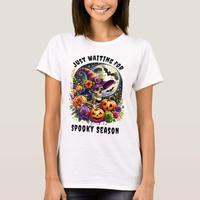 Halloween T-Shirt med skelett och blommor (Framsida)