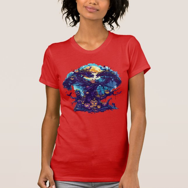 Halloween T-Shirt med spökpumpaträd (Framsida)