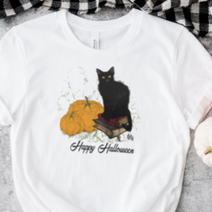 Halloween T-Shirt med svart katt i fantasistycke