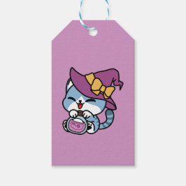 Halloween Tabby Cat – Witch Hat & Potion Art Presentetikett