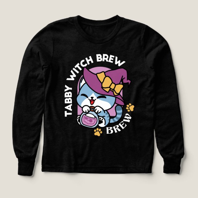 Halloween Tabby Cat – Witch Hat & Potion Art T Shirt (Design framsida)