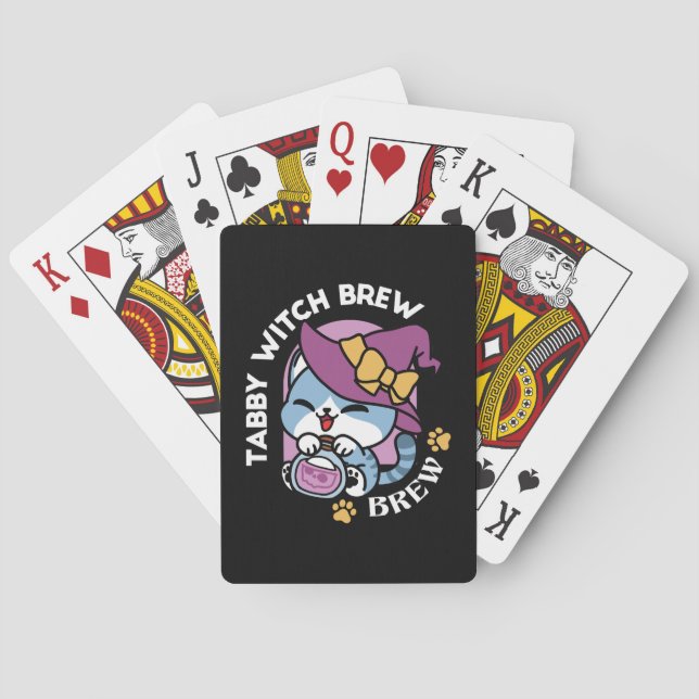 Halloween Tabby Katt – Häxa Hatt & Trolldryck Kons Casinokort (Baksidan)
