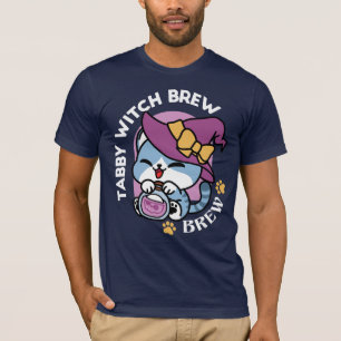 Halloween Tabby Katt – Häxa Hatt & Trolldryck Kons T Shirt