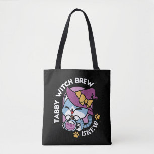 Halloween Tabby Katt – Häxa Hatt & Trolldryck Kons Tygkasse