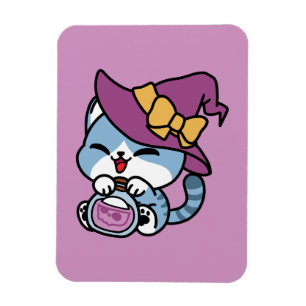 Halloween Tabby Katt – Häxa Hatt & Trolldrycks Kon Magnet