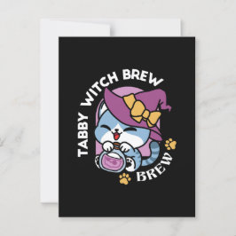 Halloween Tabby Katt – Häxa Hatt & Trolldrycks Kon Vykort