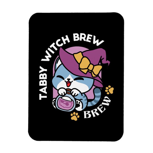 Halloween Tabby Katt – Häxhatt & Trolldrycks Konst Magnet (Vertikal)